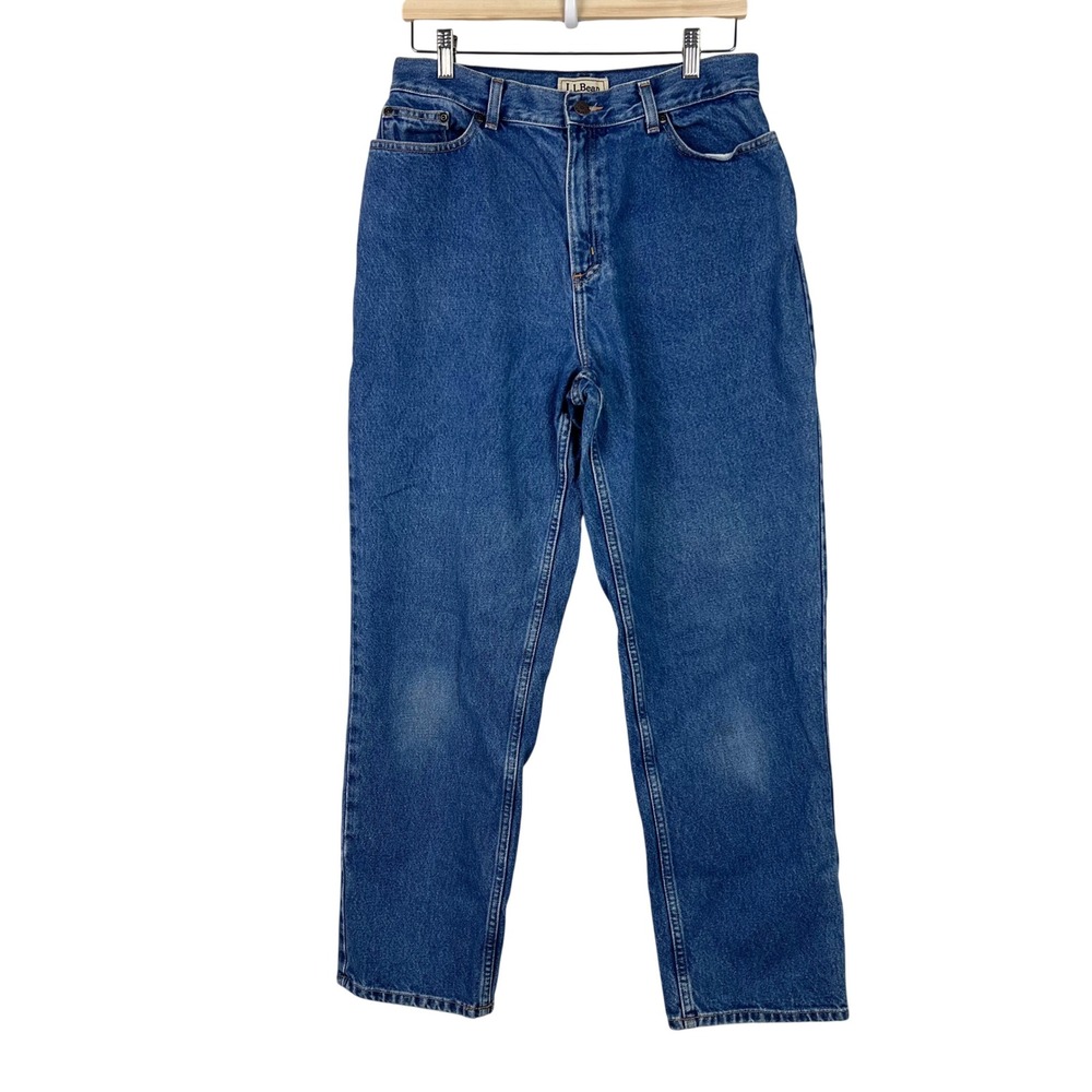 LL Bean Classic Fit Curvy High Rise Straight Leg Jeans Blue 100% Cotton 12‎ M/T